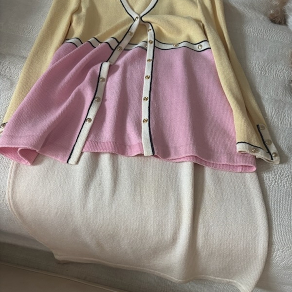 St. John Cream Cardigan with Black Trim